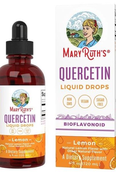 MaryRuth Organics Quercetin Liquid Drops, vegan dietary supplement with lemon flavor, supports healthy histamine levels.