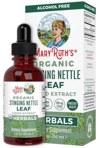 MaryRuth Organics Stinging Nettle Liquid Drops bottle and packaging, natural health supplement, alcohol-free.