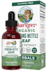 MaryRuth Organics Stinging Nettle Liquid Drops bottle and packaging, natural health supplement, alcohol-free.