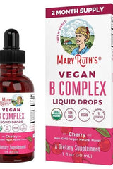 MaryRuth Organics Vegan B Complex Liquid Drops in cherry flavor, 2-month supply, dietary supplement for metabolism support.