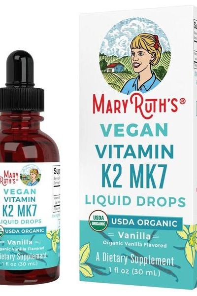MaryRuth Organics Vegan Vitamin K2 MK7 liquid drops in a 1 oz bottle with vanilla flavor.