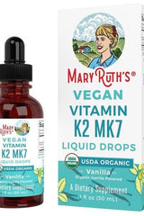 MaryRuth Organics Vegan Vitamin K2 MK7 liquid drops in a 1 oz bottle with vanilla flavor.