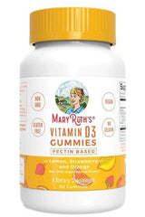 MaryRuth Organics Vitamin D3 Gummies bottle with lemon, strawberry and orange flavors, vegan and gluten-free, 60 gummies.