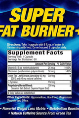 MHP Super Fat Burner+ supplement facts panel showing ingredients and directions for use.