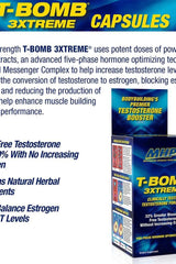 MHP T-Bomb 3XTREME supplement capsules for boosting testosterone and enhancing muscle performance.
