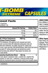 MHP T-Bomb 3Xtreme supplement facts and ingredient information, 168 tablets.