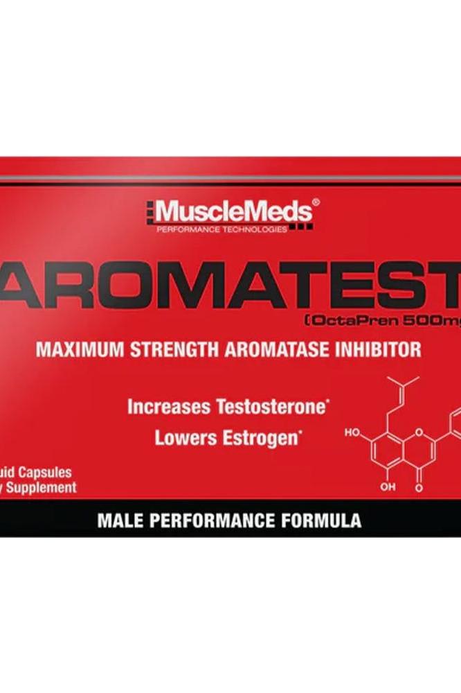 MuscleMeds Aromatest packaging displaying maximum strength aromatase inhibitor for male performance.