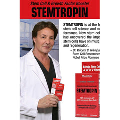 MuscleMeds STEMPROPIN caplets for muscle building, recovery, and stem cell stimulation, held by Dr. Vincent C. Giampa.