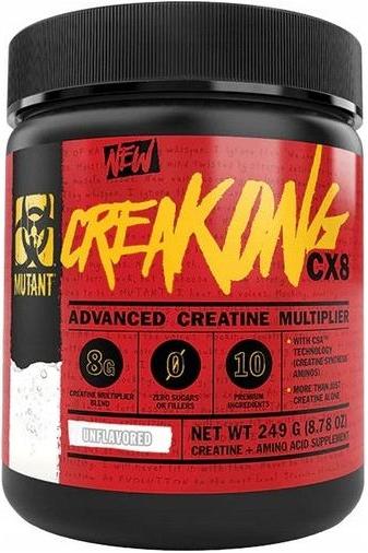 Mutant Creakong CX8 creatine supplement jar showcasing its advanced formula and unflavored option for athletes.