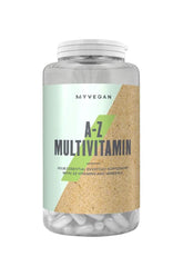 Myprotein Vegan A-Z Multivitamin bottle containing 180 capsules with 22 essential vitamins and minerals.
