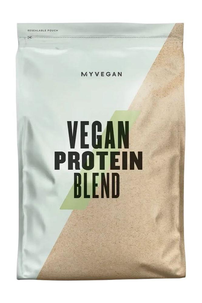 Myprotein Vegan Protein Blend packaging featuring vibrant design and clear labeling for plant-based protein source.