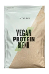 Myprotein Vegan Protein Blend packaging featuring vibrant design and clear labeling for plant-based protein source.