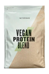 Myprotein Vegan Protein Blend packaging featuring vibrant design and clear labeling for plant-based protein source.