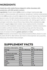 Nanosupps protein bar ingredients list detailing protein content and sweeteners.