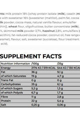 Nutrition facts for Nanosupps BRIX Protein Snack Hazelnut Creme, highlighting protein content and low sugar.