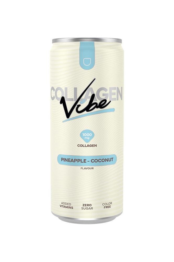 Nanosupps Collagen Vibe drink can in pineapple-coconut flavor, sugar-free and color-free.