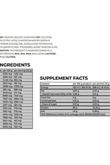 Ingredient and supplement facts for Nanosupps Epic Juice Clear Whey Protein Isolate showcasing nutritional information.