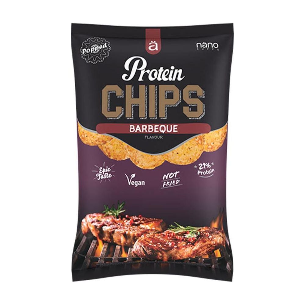 NanoSupps Protein Chips BBQ flavor with high protein, vegan, and gluten-free snack option.