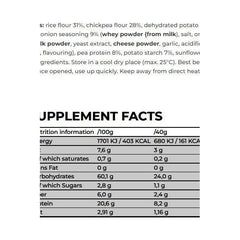 Nutrition facts for NanoSupps Protein Chips, highlighting ingredients and protein content.