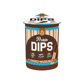 Nanosupps Protein Dips Chocolate Hazelnut 52g container with nutrition information and flavor details.