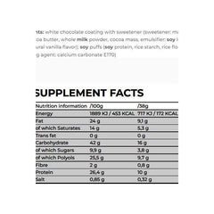 Nutritional information for Nanosupps Protein Pops showing protein, fat, carbohydrates, and calories per serving.