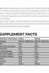Nanosupps Softy Protein Bar nutrition facts table, including energy, protein, fat, and fiber content.