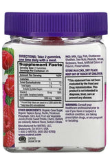 Natrol Hair, Skin & Nails Raspberry Gummies bottle with supplement facts and serving instructions.