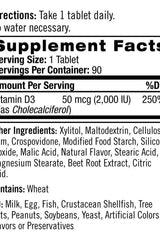 Supplement facts for Natrol Vitamin D3 Fast Dissolve, 50 mcg serving size, contains 90 chewables.
