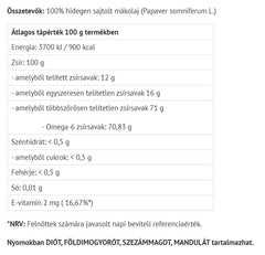 Vallmofröolja baksida med näringsinformation