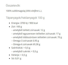 Druvfröolja baksida med näringsinformation