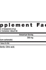 Supplement facts label for Natural Vitality CALM, detailing magnesium content and serving size.