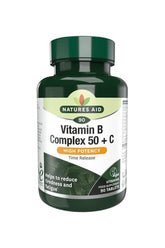 Natures Aid B-50 Complex + C supplement bottle with 90 tablets for wellness and energy support.