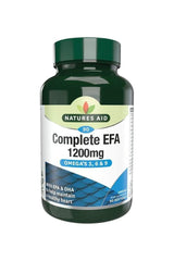 Natures Aid Complete EFA 1200mg softgels for heart health, omega 3, 6, 9, 90 capsules in green bottle.