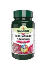 Natures Aid Complete Multi-Vitamins & Minerals in a green bottle with 90 tablets for daily health support.