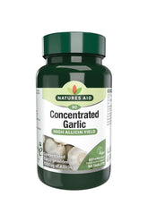 Natures Aid Concentrated Garlic 2000 mcg supplement bottle with 90 tablets for heart health and immune support.