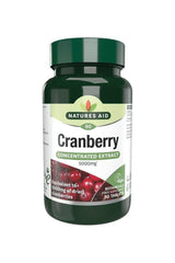 Natures Aid Cranberry 5000mg concentrated extract tablets for urinary tract health, vegan-friendly, 90 count bottle.