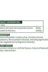 Product information for Natures Aid Cranberry tablets, including ingredients and dosage details.