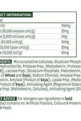 Natures Aid Digestive Enzyme Complex ingredient and nutritional information label.