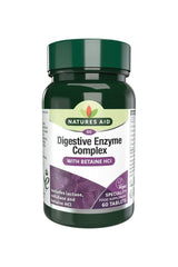 Natures Aid Digestive Enzyme Complex 60 Tablets with Betaine HCl for enhanced digestion and vegan-friendly ingredients.