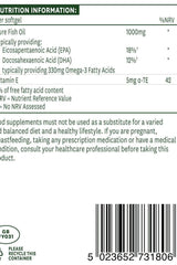 Nutrition information for Natures Aid Fish Oil 1000mg softgels including EPA, DHA, and vitamin E details.