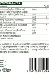 Natures Aid Glucosamine & Chondroitin Complex product information label detailing ingredients and nutritional values.