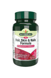 Natures Aid Hair, Skin & Nails Formula 30 Tablets for healthy hair, skin and nails, vegan and non-GMO dietary supplement.
