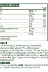 Nutrition information for Natures Aid Hair, Skin and Nails Formula tablets, including vitamins and minerals.