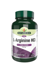 Natures Aid L-Arginine HCl 90 tablets, 750mg supplement for muscle support, lactose and gluten-free, vegetarian-friendly.
