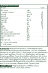 Nutrition facts and ingredients list for Natures Aid Lutein Eye Complex tablets, highlighting key nutrients.