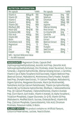 Nutrition information for Natures Aid Men's Multi-Vitamins & Minerals, highlighting vitamins and minerals per capsule.