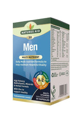 Natures Aid Men's Multi-Vitamins & Minerals box, daily nutrient formula for health and vitality, 30 capsules.