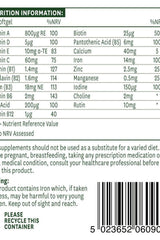 Nutrition information for Natures Aid Multi-Vitamins & Minerals softgels, highlighting vitamins and minerals included.