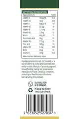 Nutrition information for Natures Aid Multivitamin Daily Oral Spray, detailing vitamins and minerals in 4 sprays.