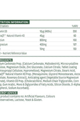 Nutrition information for Natures Aid Osteo Advance showing vitamins and minerals for bone health.